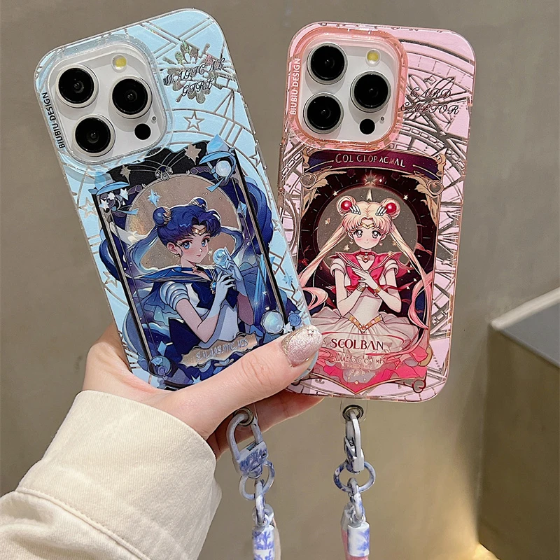 Cute Cartoon Sailors Moons Edged Phone Cases For Apple iPhone 15 14 13 Pro Max INS Soft Silicone Back Shockproof Protect Cover