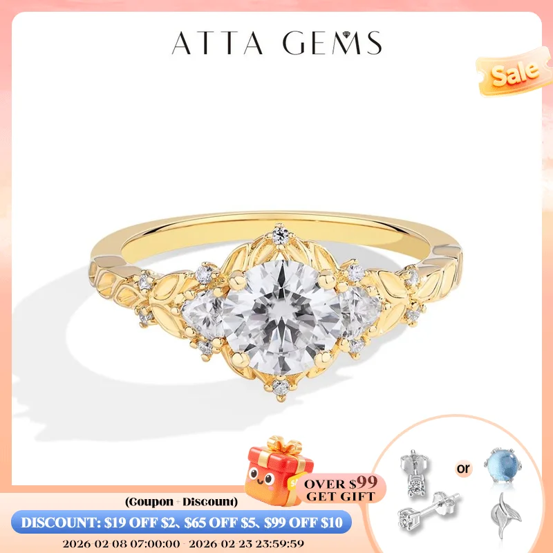 

ATTAGEMS 2025 Роскошное кольцо с муассанитом 1 карат D VVS1 с бриллиантом круглой огранки из стерлингового серебра S925 обручальные свадебные украшения для женщин подарок