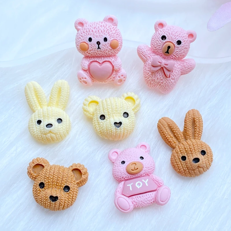 10Pcs/Lot New Mini Cute Cartoon Animal Rabbit / Bear Series Flatback Resin Kawaii Scrapbooking Embellishments Diy Accessories