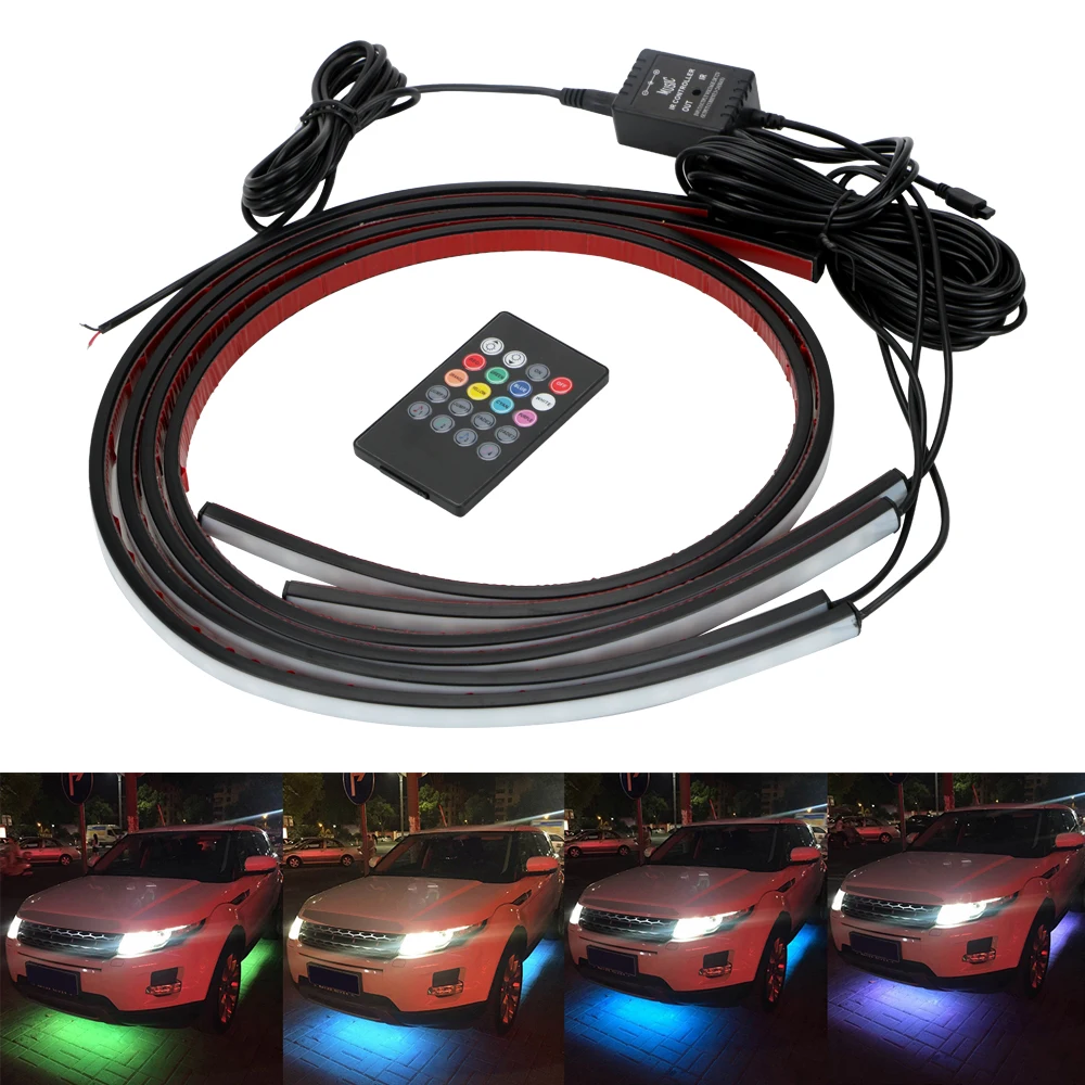 Music Active Sound Control 4x 8 Colors Auto LED Strip Neon Light Car Bottom Atmosphere Lamp Underbody Decorative Light