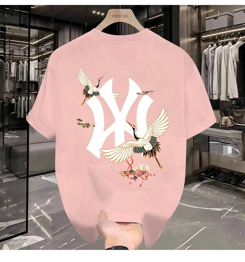 2026 Summer Vintage Oversized T‑Shirt For Adults Kids Hip Hop Chinese Style Crane Cloud Art Loose Short Sleeve Street Tee