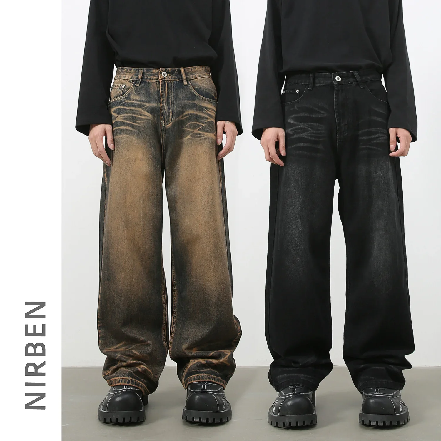 Straight Pants Denim Pant Men Jeans Vintage Washed Distressed Loose High Waist Scratched Trousers Y2k Streetwear Work Casual