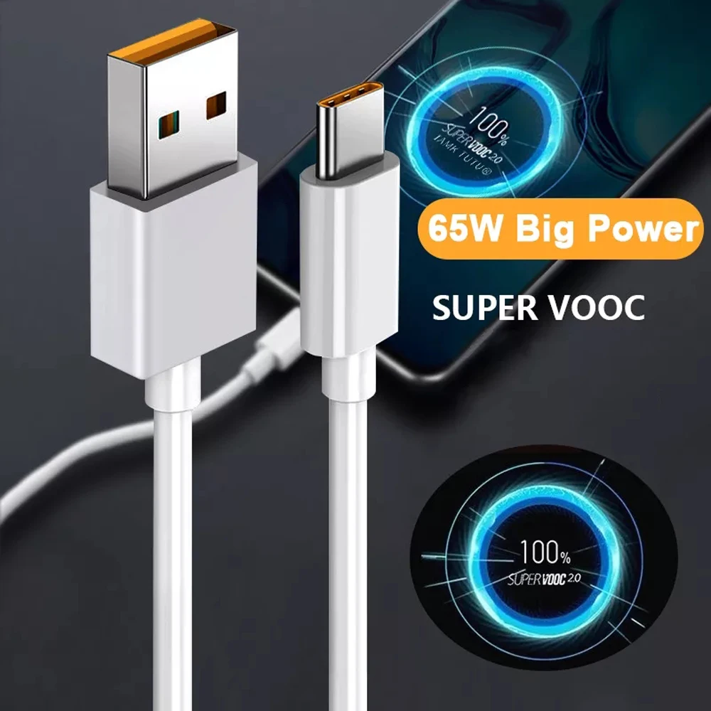 65W USB Type C Cable 6A Fast Charging Cable for OPPO Find X3 Pro Reno6 Pro 5G Realme 8 Pro X50 Pro 5G USB C Data Cable