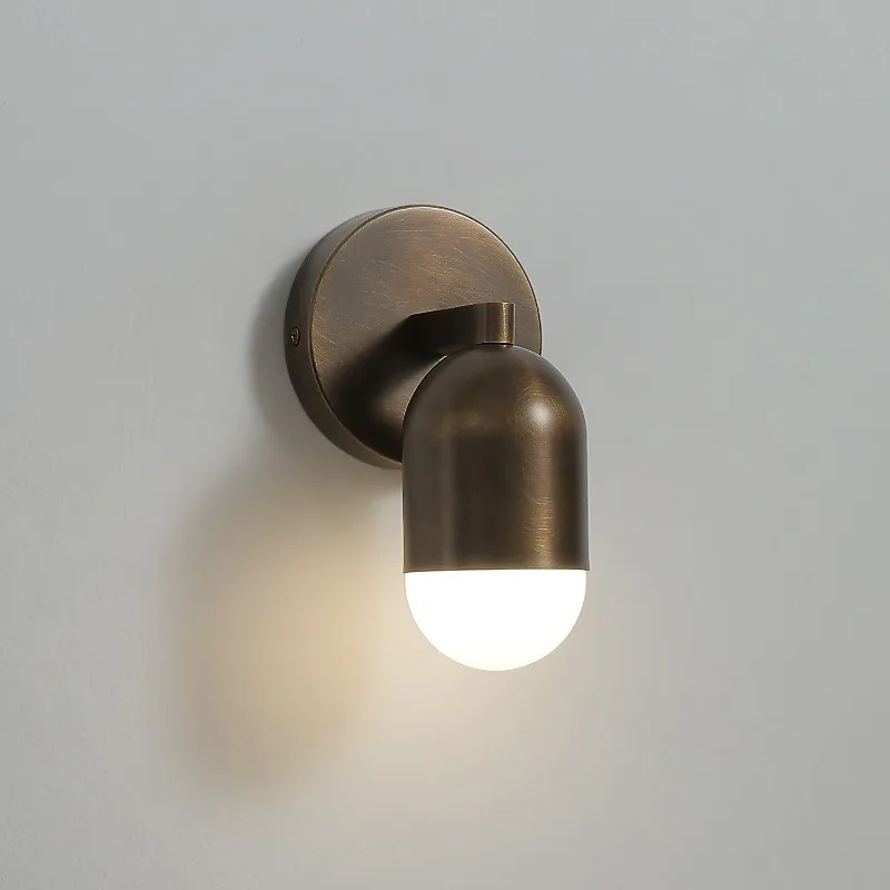 

All Copper Retro Minimalist Wall Lamp Bedroom Bedside Living Room Hallway Balcony Staircase Light Medieval High-end Wall Sconces
