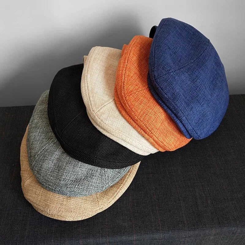 Spring Men Newsboy Caps Summer Breathable Flat Hats Gary Vintage Octagon Cap Gatsby Beret Womens Mens Orange Ivy Cap 56