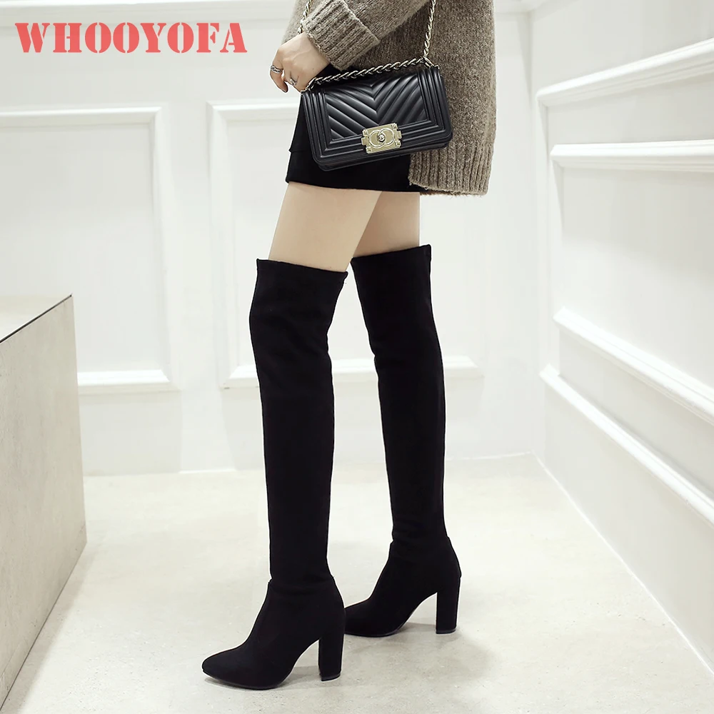 

New Winter Flexible Grey Yellow Women Thigh High Riding Boots Over Knee High Heels Lady Shoes Plus Small Big Size 11 32 43 46