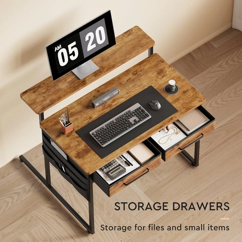 Compact Desk with Drawers and Monitor Stand for Small Spaces, Office, Bedroom and Vanity Use - view 6