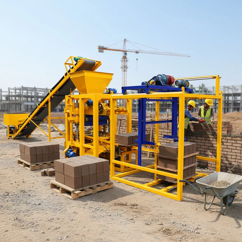 Low-Cost QT4 Hongfa Manual Concrete Hollow Block Molding Machine With Motor, Gearbox, Bearings, Engine, High Safety Hydraulic