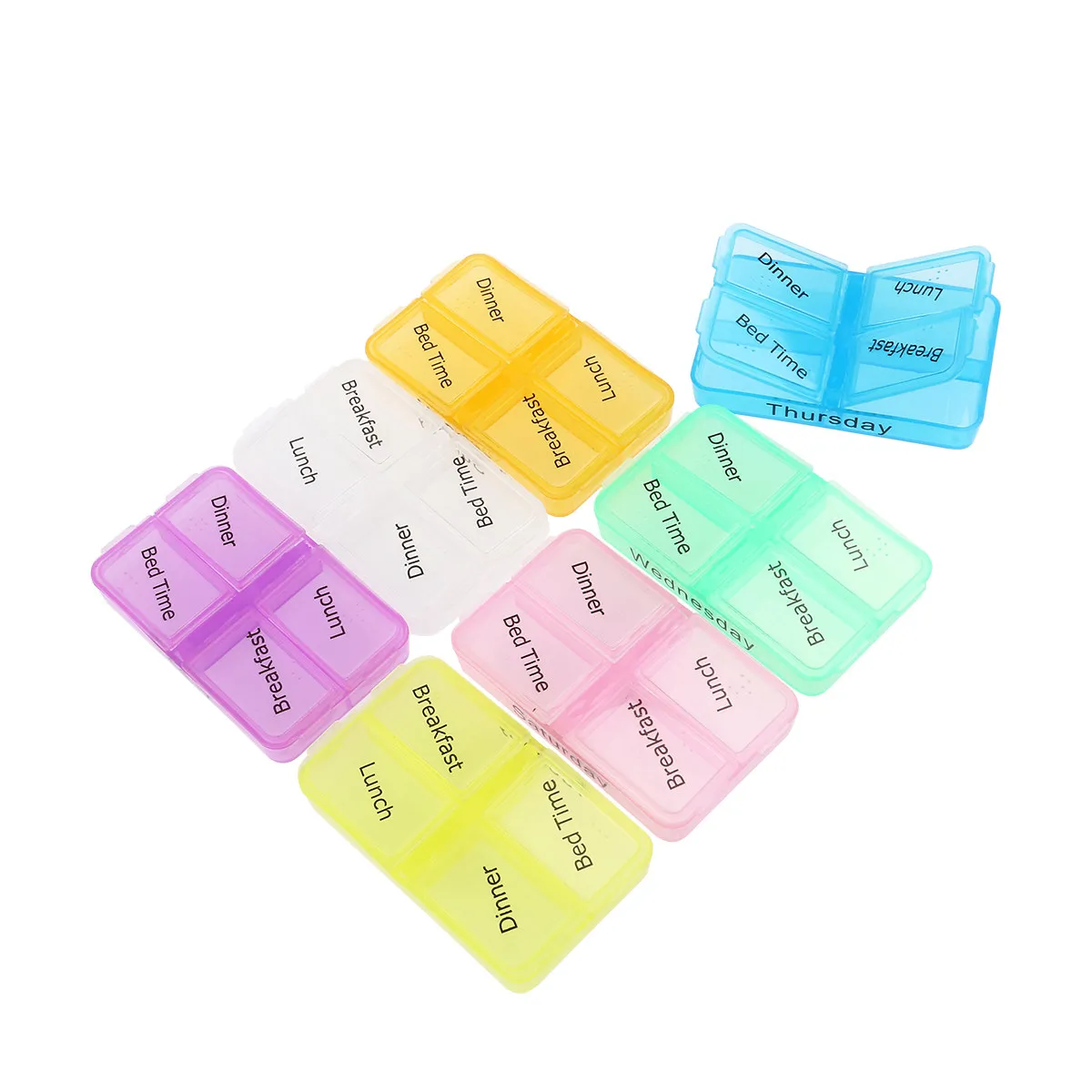 7-Day Pill Storage Case 28-Segment Organizer with Printed Days and Meals Breakfast Lunch Dinner Bedtime Weekly Medicine