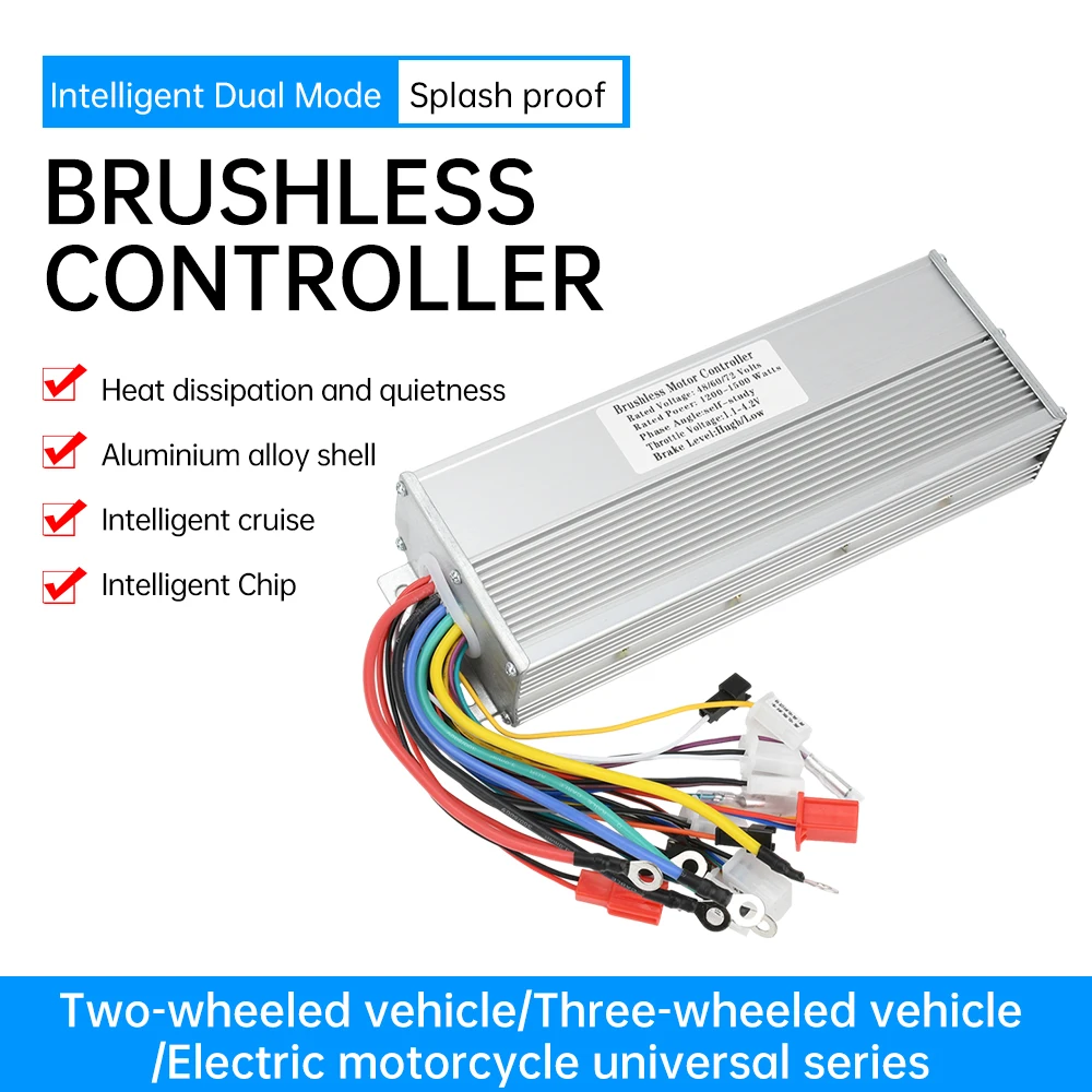 48V 60V 64V 72V 1200W-1500W Universal Intelligent Electric Vehicle Brushless Motor Controller Three Gear Speed Control