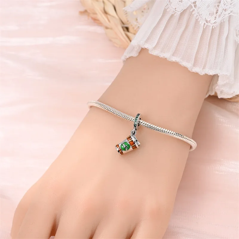 Luxury 925 Sterling Silver Afternoon Tea Coffee Cup Charms Pendant Fit Original Bracelet DIY Women Engagement Jewelry Gift