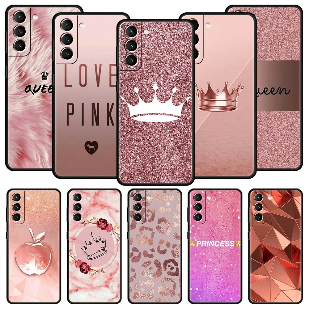 Rose Gold Pink Princess Queen Phone Case For Samsung Galaxy S23 S22 S21 Ultra S20 FE S10 S9 S24 Plus S10E Cover Silicone Shell