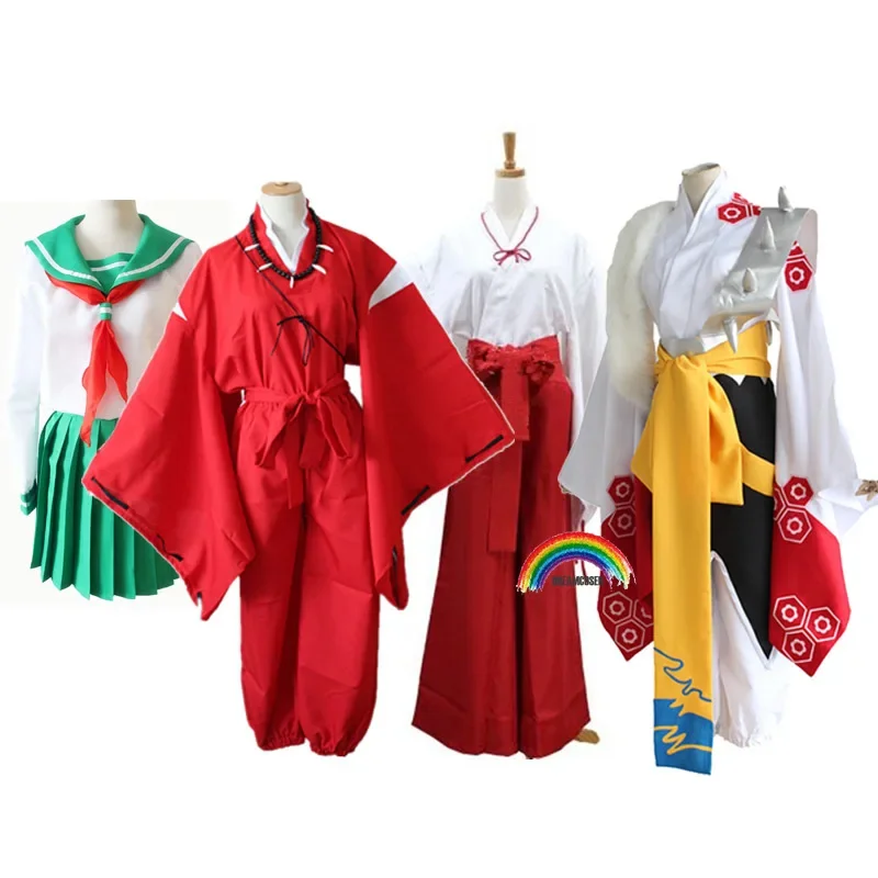 Anime Inuyasha Cosplay Costumes Red Japanese Kimono Higurashi Kagome Kikyo Sesshoumaru for Halloween Party Wigs Free wigcap OA81