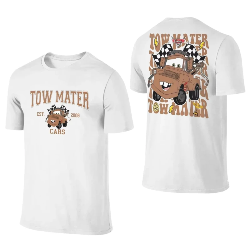 MINISO الرجال الكرتون تي شيرت البرق ماكوين سيارة سالي نمط متعة المتضخم Y2k تيشيرت بأكمام قصيرة مزدوجة الوجهين المطبوعة الرجال