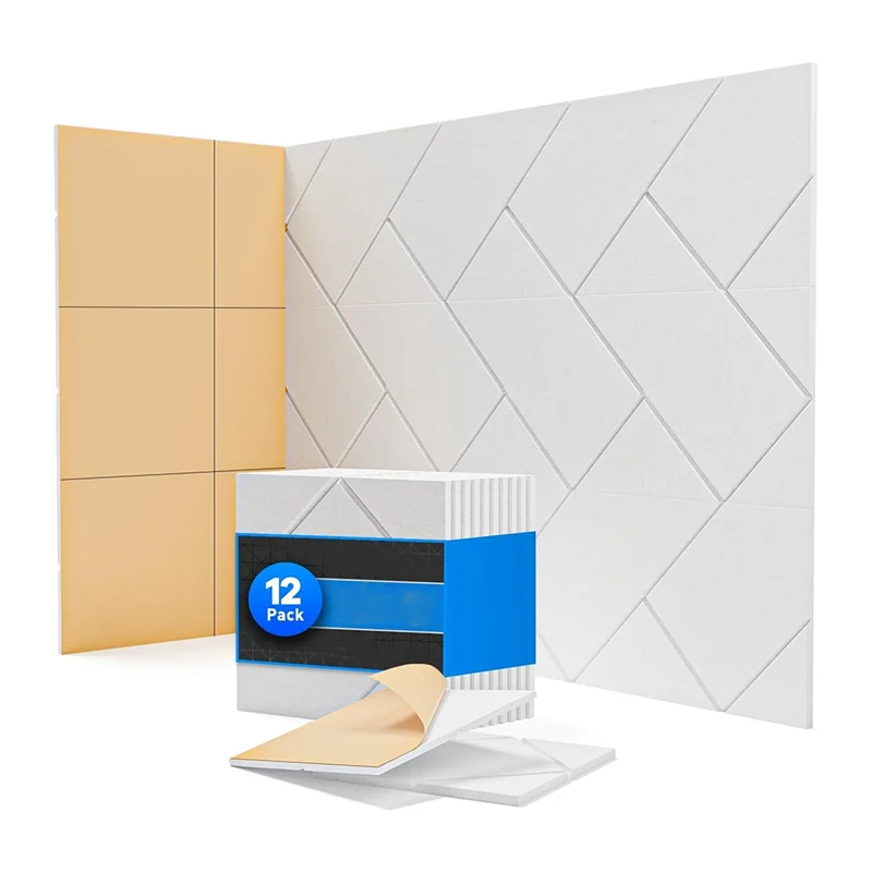 

ABLB-12 Pack Self-Adhesive Acoustic Panels,12 Inch X 12 Inch X 0.4 Inch Soundproof Wall Panels Splicing Design,For Walls Home