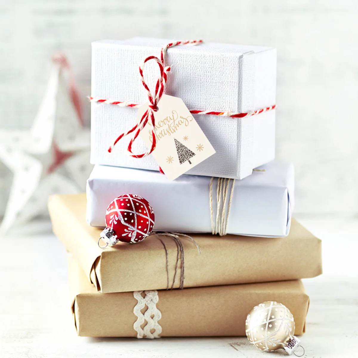 100 قطعة من علامات هدايا عيد الميلاد للعطلات، إشارات مرجعية على شكل شجرة للوضع العلامات الحالية DIY لوازم تزيين البطاقات الاحتفالية