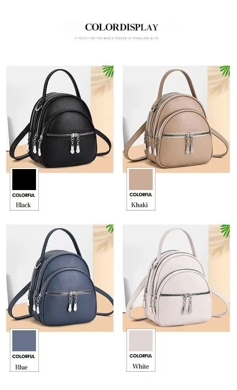 Ein hochwertiger multifunktionaler kleiner Rucksack für Damen, eine neue Mini-Handtasche in Uni-Farbe, im lässigen Schulstil. – Detail 5