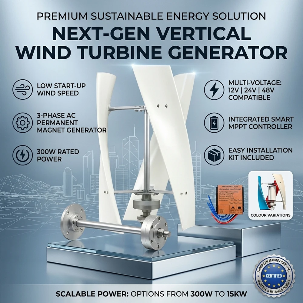 15000W Vertical Axis Wind Turbine Generator with Controller Low Noise 12V 24V 48V for Home/Industrial Use IP67 Rose Tulip Design