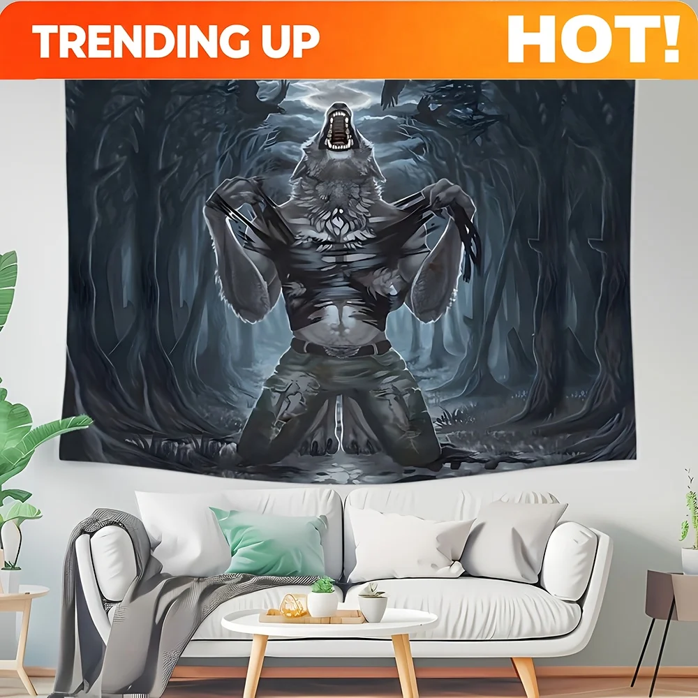 Customize VIKAMA Dark Werewolf Tapestry Gothic Style Bedroom Gaming Room Theme Living Room Wall Hanging Room Decor