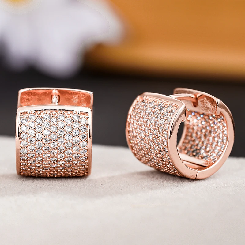 

Huitan Chunky Hoop Earrings for Women Full Sparkling Cubic Zirconia Silver Color/Rose Gold Color Huggie Earrings Fashion Jewelry