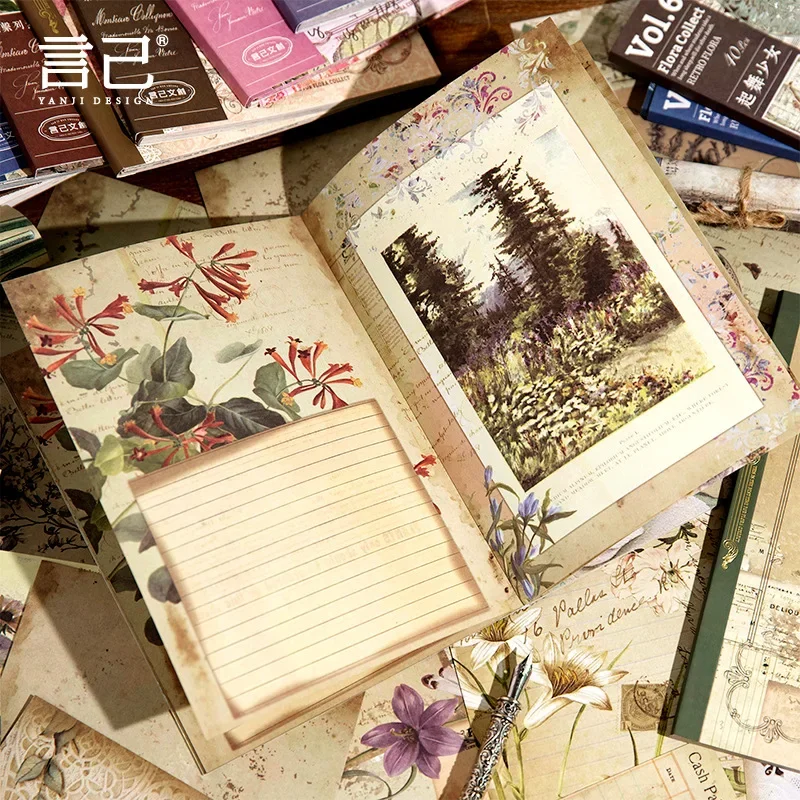 JIANWU 40Sheets Literature Art Journal Material Paper Memo Pad Vintage Scrapbooking Background Decoration Notes Paper Stationery