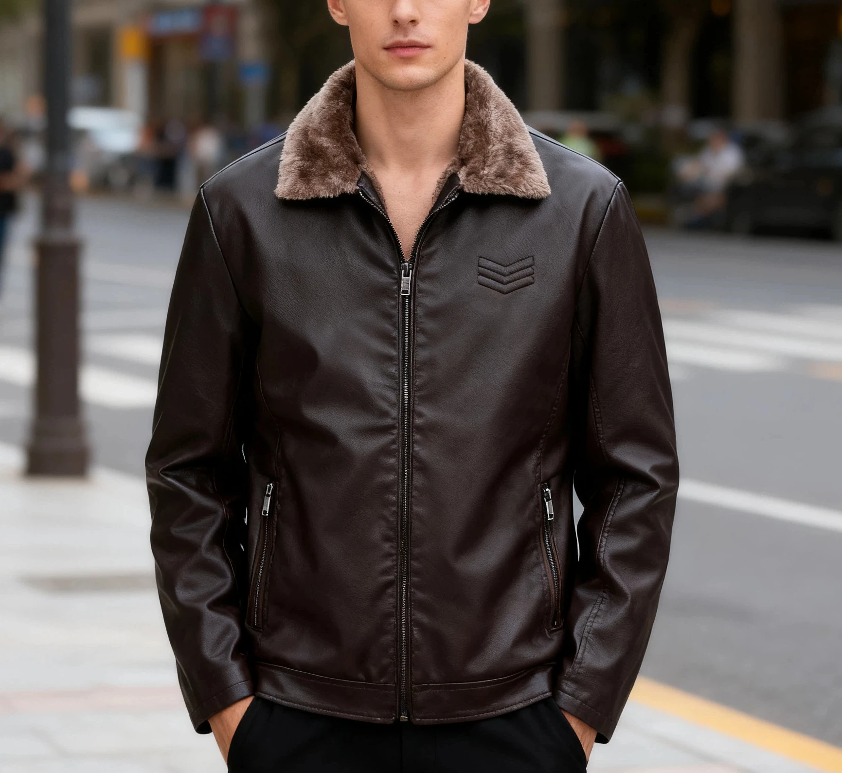 الشتاء أزياء الرجال بو الجلود سترة الشتاء سميكة أفخم بطانة الرجعية عارضة منفذها سترة للرجال الأعمال معطف غير رسمي