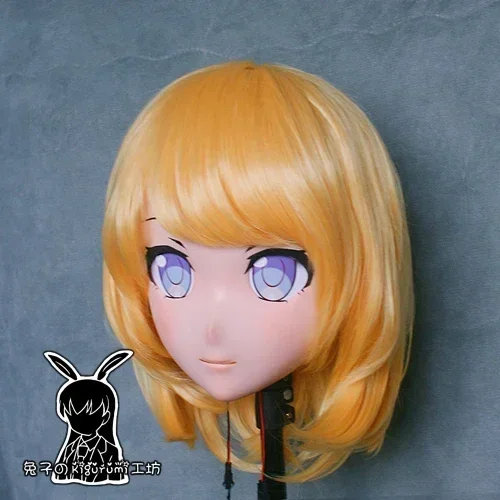 Resin Cross Dressing Pretty Girl Full Head BID Doll Mask Japanese Anime Kigurumi Mask Cosplay with Wig