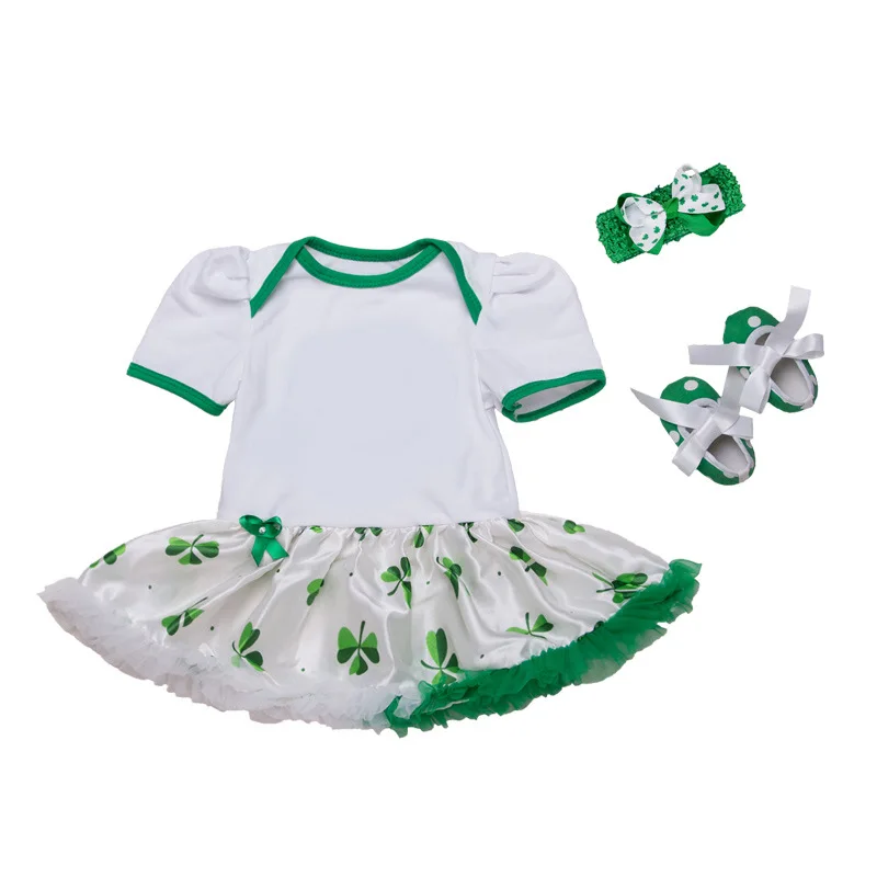 New St. Patrick's Cotton Polka Dot Short Sleeve Romper Dress Baby Green Mesh Princess Dress Children's Dress Set