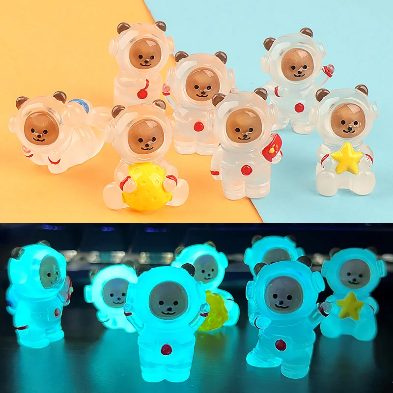 1pc Cartoon Miniatures Figurines Cute Luminous Astronaut Bear Micro Landscape Ornaments DIY Home Decorations Accessories Gifts