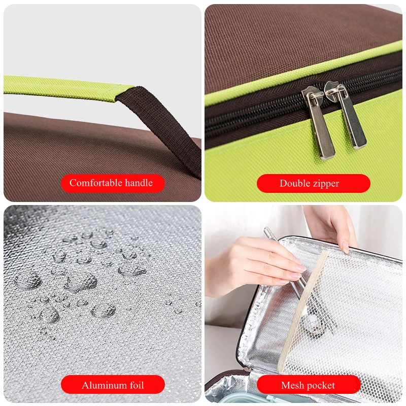 Square Thermal Lunch Bag Portable Leak Proof Picnic Food Carrier Insulated Cooler Bento Box Bags Bolsa Termica Porta Alimentos