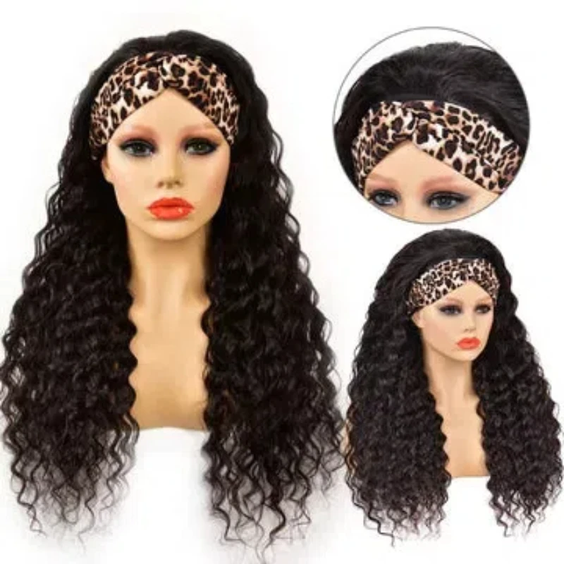 Deep Wave Headband Wig Human Virgin Hair Natural Black