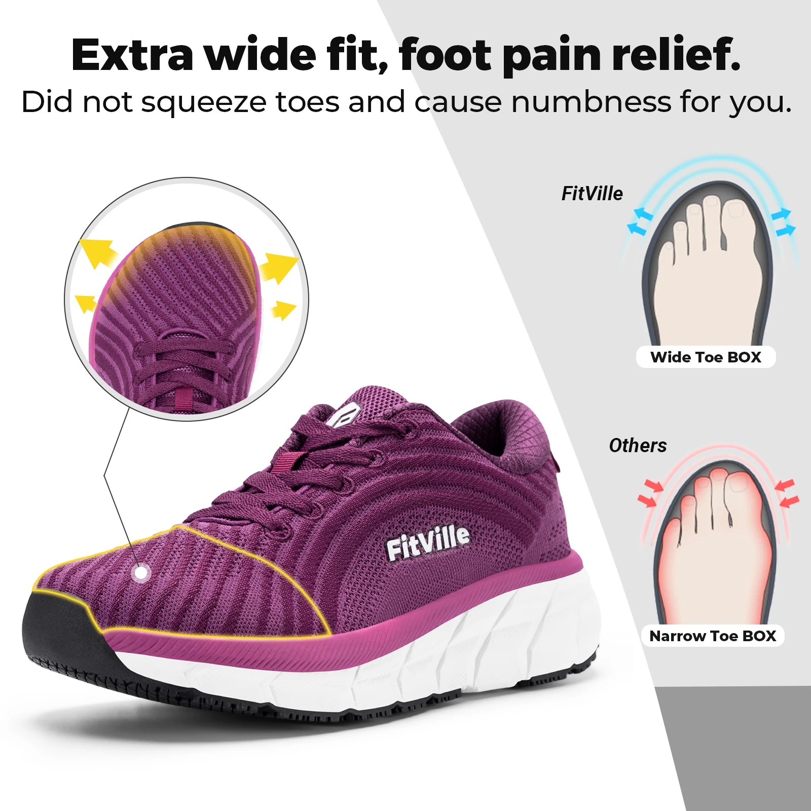 FitVille Women'S Wide Toe Box Shoes Breathable Extra Wide Running Shoe Lightweight For Swollen Feet With Cushioned Relief Pain