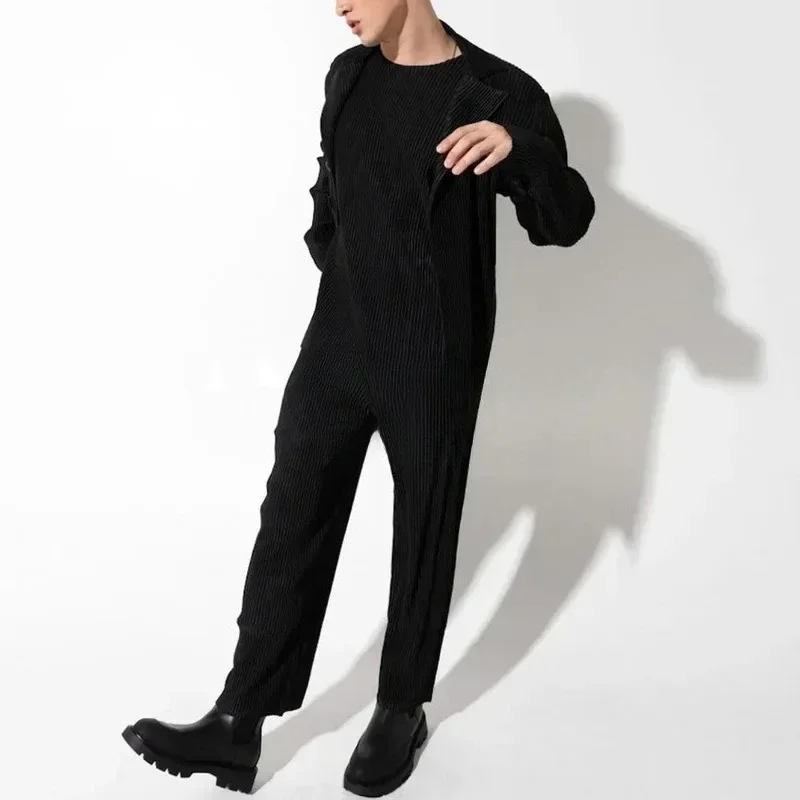 Miyake Original Men's Loose Casual Folding Pants Pleated Pendant Straight Pants 2025 Spring Wide Leg Pleated Pants Plus Size