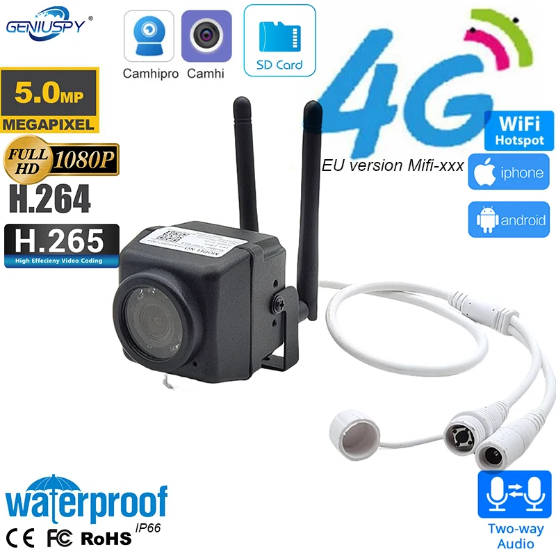 

Camhi 3G 4G 5MP IMX335 2MP Imx307 Mini Small iP Camera Wifi SIM GSM Video Audio Surveillance Outdoor Security 940nm TF Card Slot