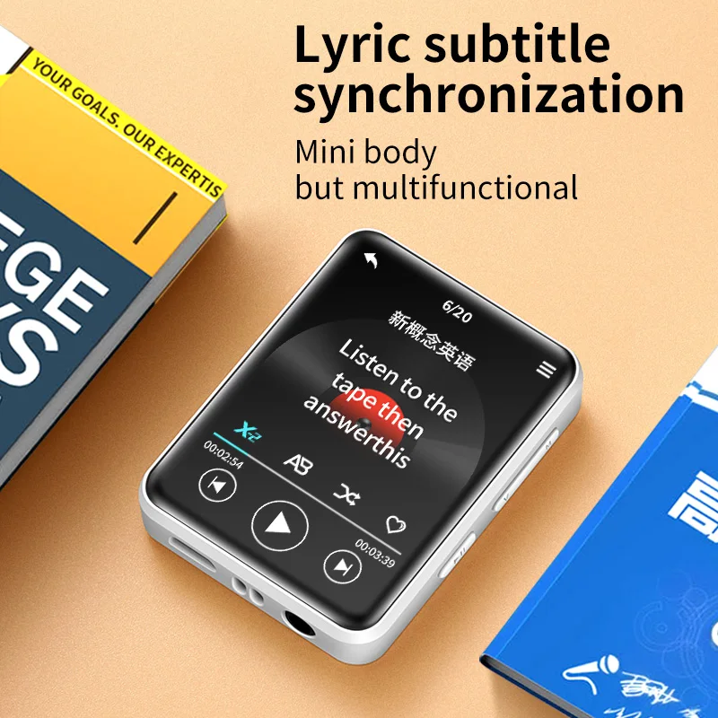 Buen mini reproductor de MP3 portátil, reproductor de música pequeño Bluetooth con pantalla táctil Walkman D2 para aprendizaje de estudiantes