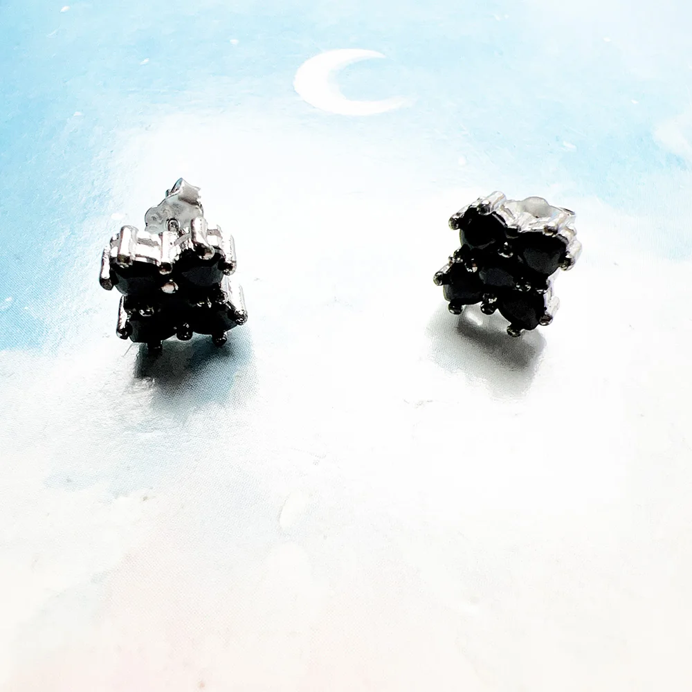 Stud Earrings Black Flower Europe Style Glam Fine Jewerly For Women Vintage Gift In 925 Sterling Silver