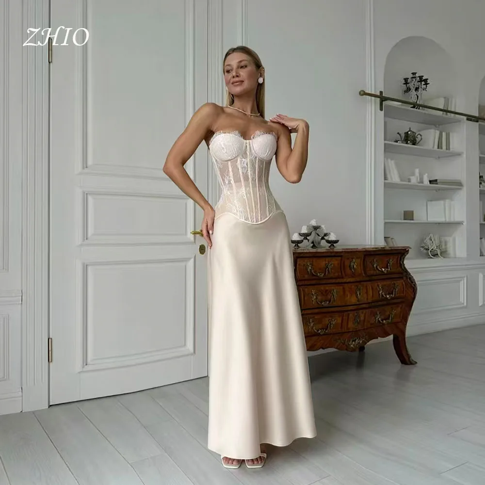 ZHIO فستان سهرة كلاسيكي من الدانتيل مشد على شكل قلب من الساتان على شكل حرف a امرأة أمريكية مناسبة رسمية فساتين الحفلات فستان حفلات مخصص