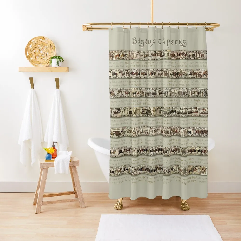 Bayeux Tapestry Full Scenes On Beige Background Shower Curtain For The Bathroom Luxury Bathroom Curtain