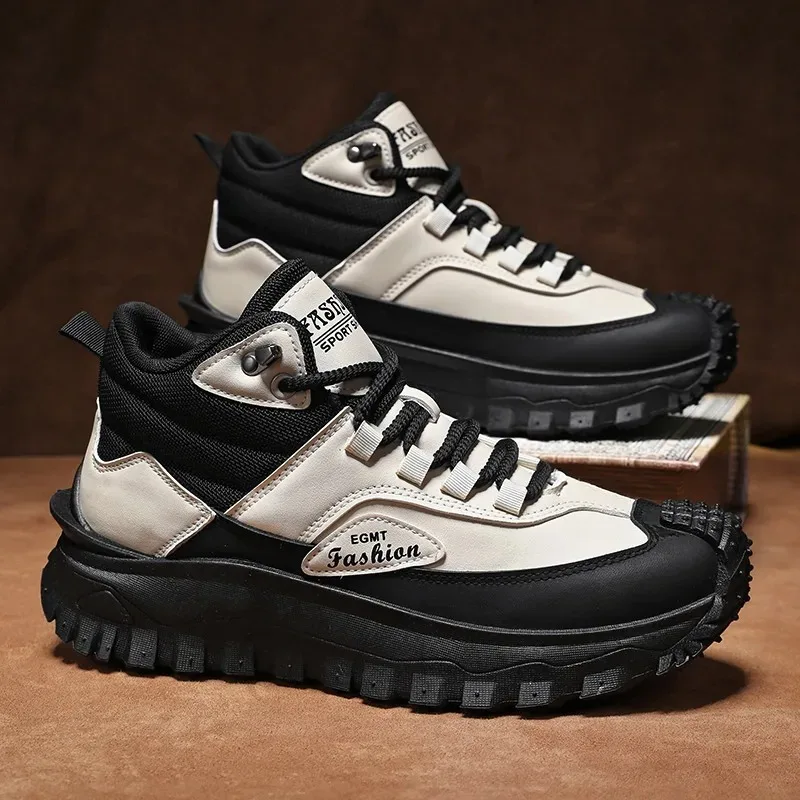 Autumn Men's Boots Trend British Retro Work Boots Waterproof High Top Hiking Shoes for Men Slip-Resistant Outdoor Hunting Boots