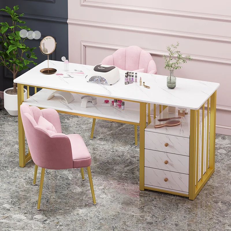 

Nordic Light Luxury Nail Tables Salon Furniture Modern Nail Shop Table and Chair Set Single Double Professional Manicure Tables