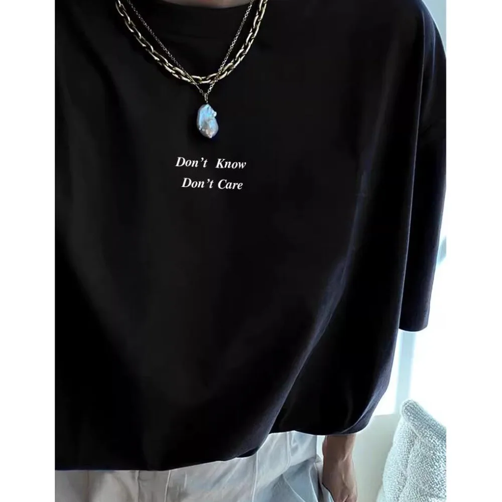 Camisetas con eslogan Don't Know Don't Care para mujer, camisetas holgadas de manga corta de algodón negras, camisetas gráficas de moda urbana de verano