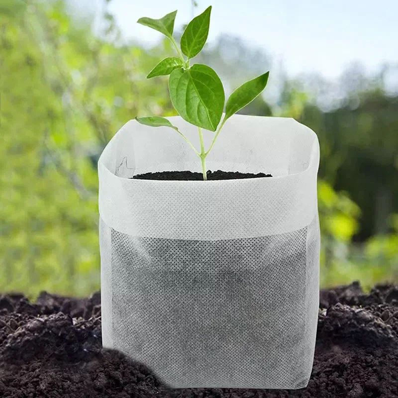 8x10cm 100枚入り 生分解性種子育苗バッグ、不織布植物育成バッグ、布製苗ポット植物ポーチ、家庭菜園用品