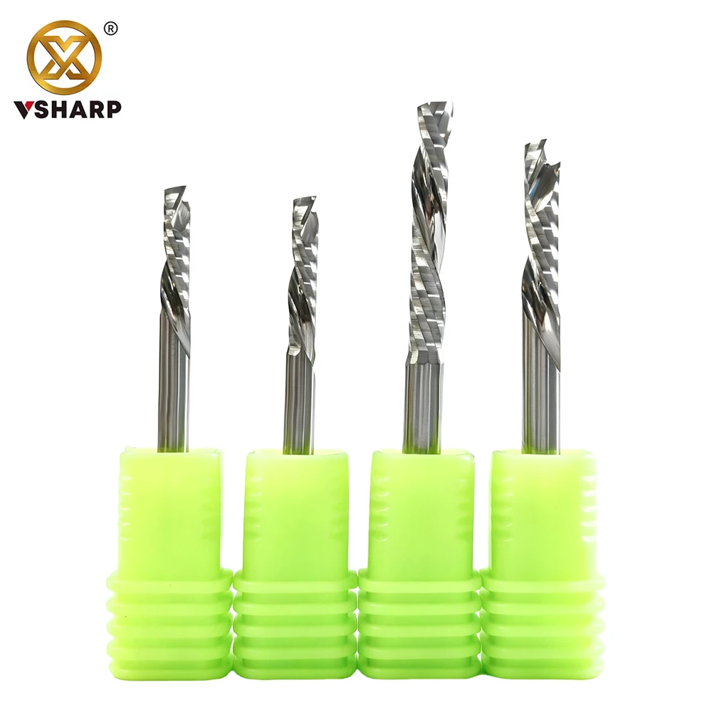Vsharp 1 Flute UP & DOWN End Mill Spiral Carbide Cutter Woodworking Tools for Compression Wood