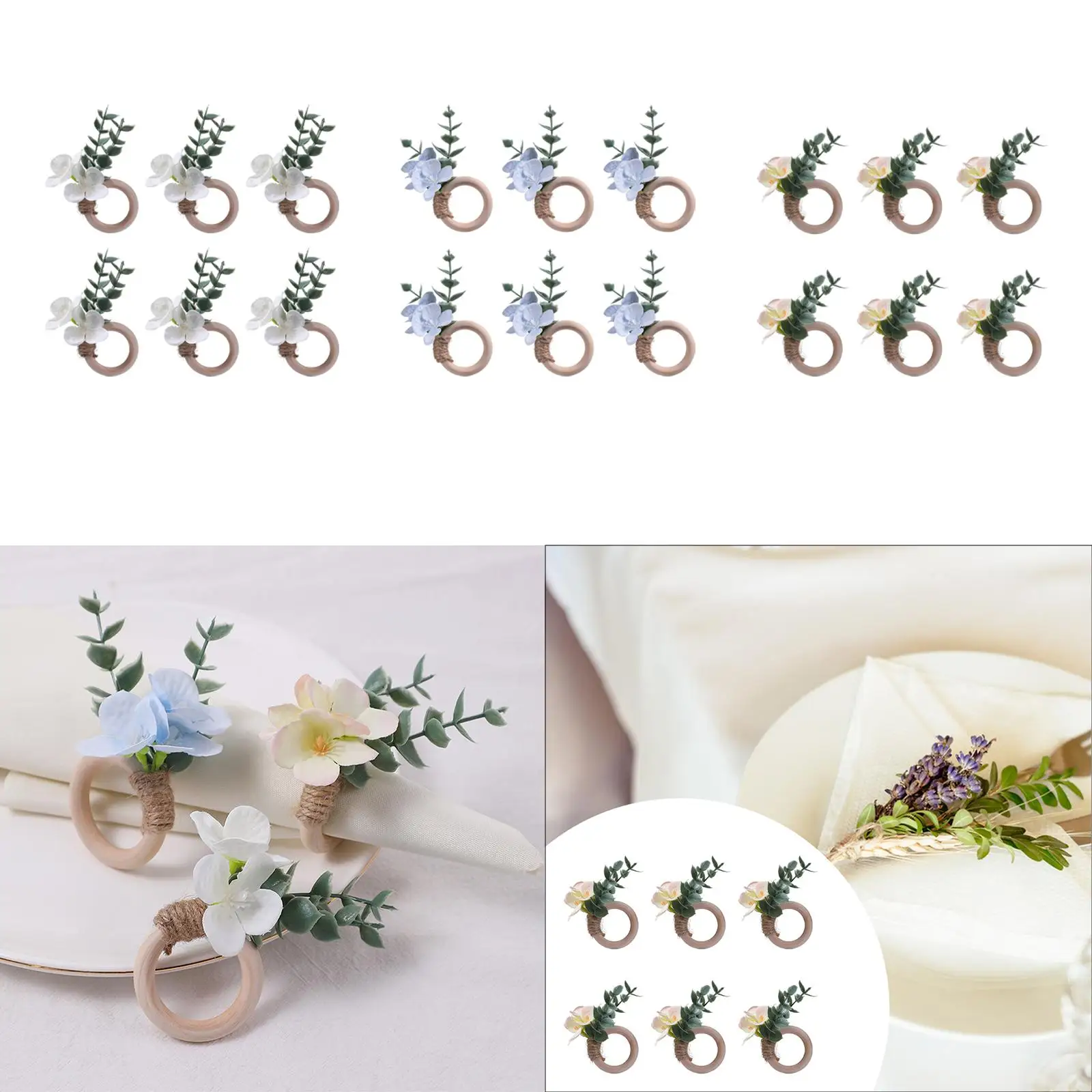 

6x Napkin Rings Tableware Decorative Wooden Napkin Holder Serviette Buckles