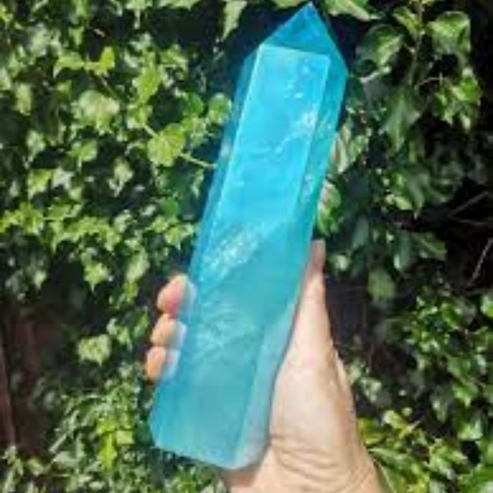 1pc Aqua Aura Quartz Tower - Blue Aura Quartz Tower -High Vibe Aura Quartz Tower -Clear Quartz & Gold Towers