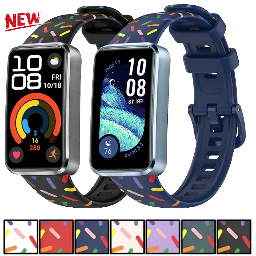 Soft Printed Silicone Strap For Huawei Band 10 Sports Smartwatch Comfortable Replacement Adjustable Belt For Huawei Band 10/9/8