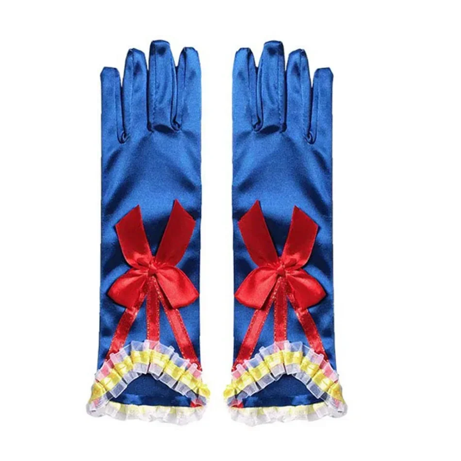 Girls Snow White Color Bow Bloves Kids Wedding Royal Blue Full Fingers Mittens Mid Lace Gloves Princess Dress Up Accessories