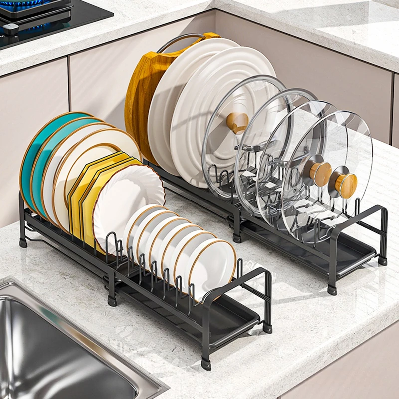 

Retractable Dish Storage Rack Kitchen Pot Lid Rack Single Layer Drain Rack Bowl Dish Drain Shelf in Cabinet