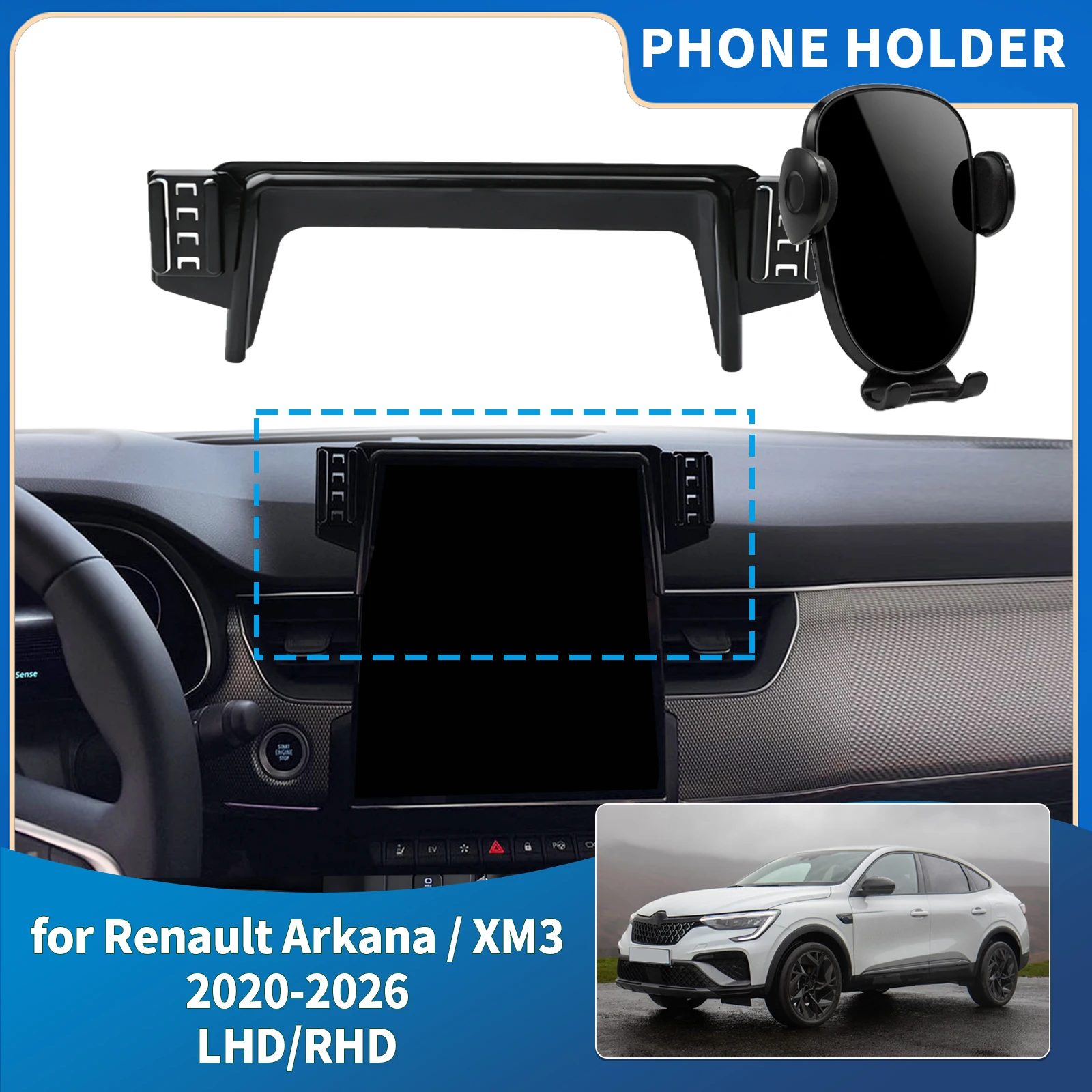 Suporte de Telefone Integrado para Tela Renault Arkana XM3 2020 2021 2022 2023 2024 2025 2026 - Acessórios Automotivos