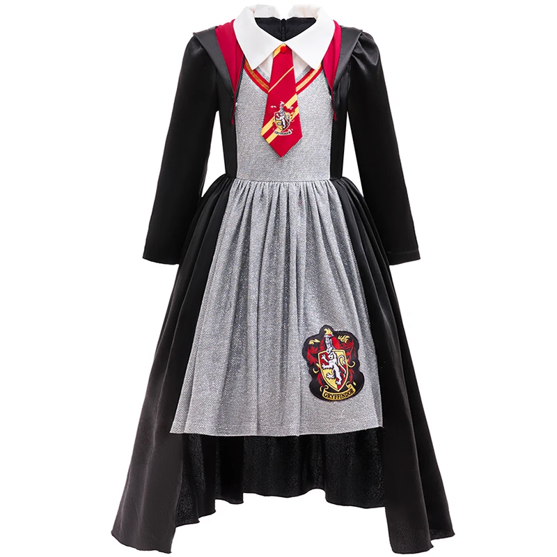 New Halloween Performance Magic Academy Dress for Girls Aged 3-10, Long Sleeve Fake Two Girls Graduation Dresses